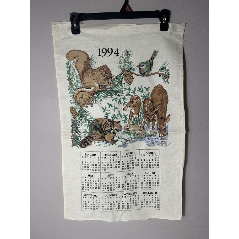 Vintage 1994 Calendar Towel Decor Woods Winter